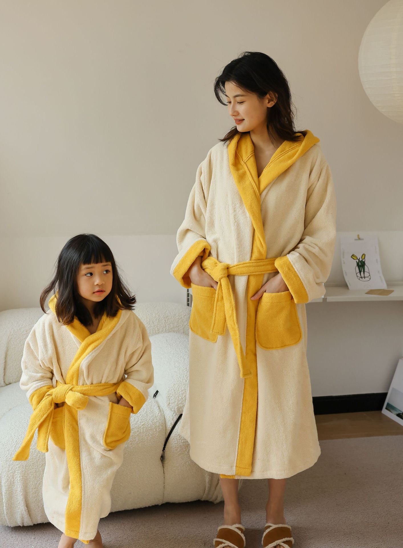 Family Matching Cotton Bathrobe | Soft Yellow Parent & Child Robe