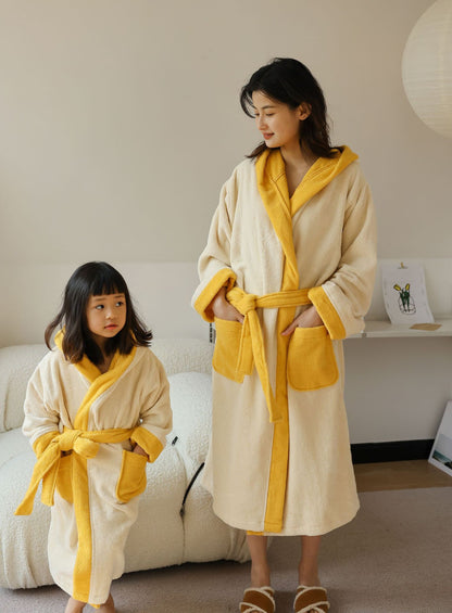 Family Matching Cotton Bathrobe | Soft Yellow Parent & Child Robe