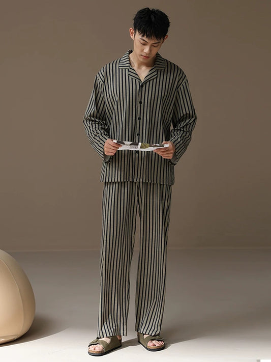 Striped Men's PJ Set: 100% Cotton Pyjamas, Minimalist Men shirts and pants, Soft and Comfortable Sleepwear