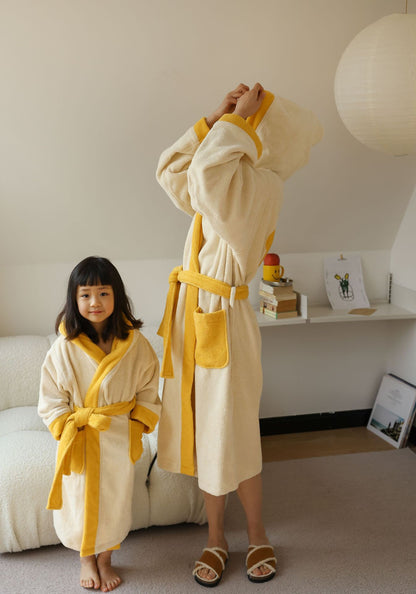 Family Matching Cotton Bathrobe | Soft Yellow Parent & Child Robe