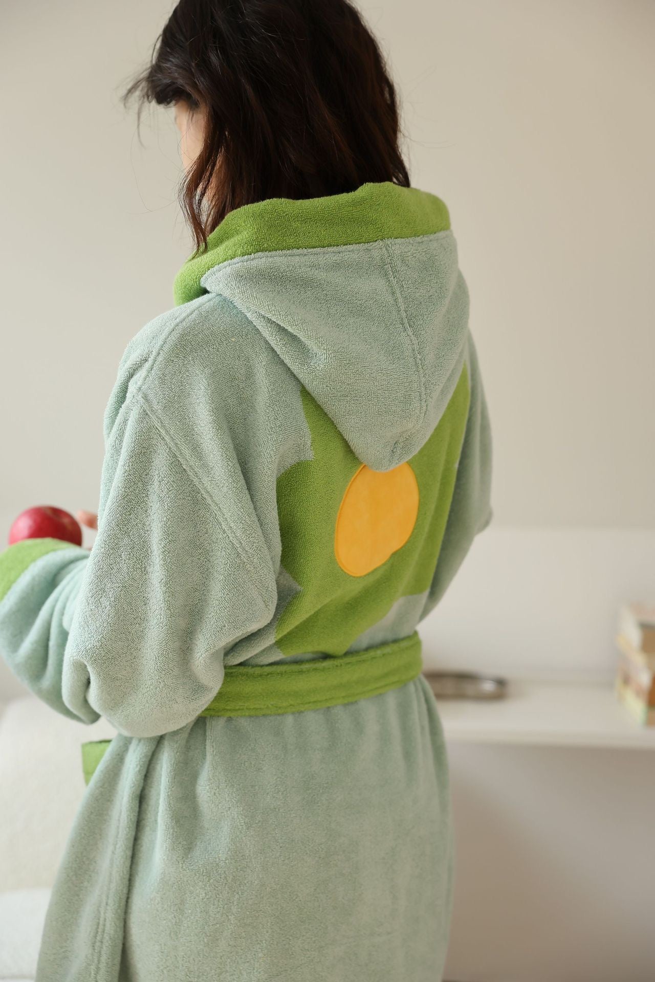 Family Matching Cotton Bathrobe | Soft Green Hooded Home Robe