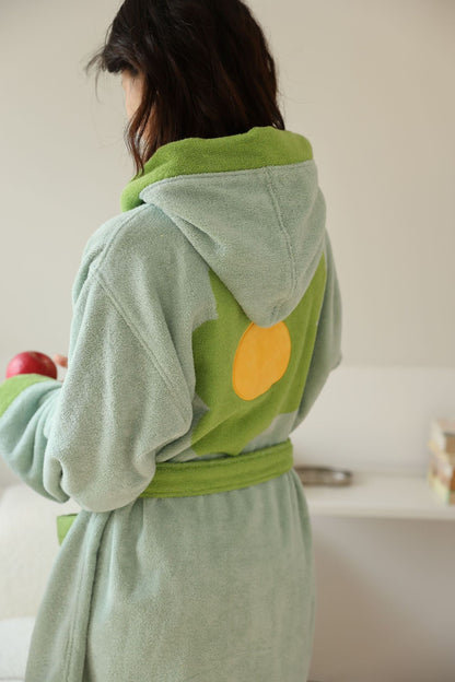 Family Matching Cotton Bathrobe | Soft Green Hooded Home Robe