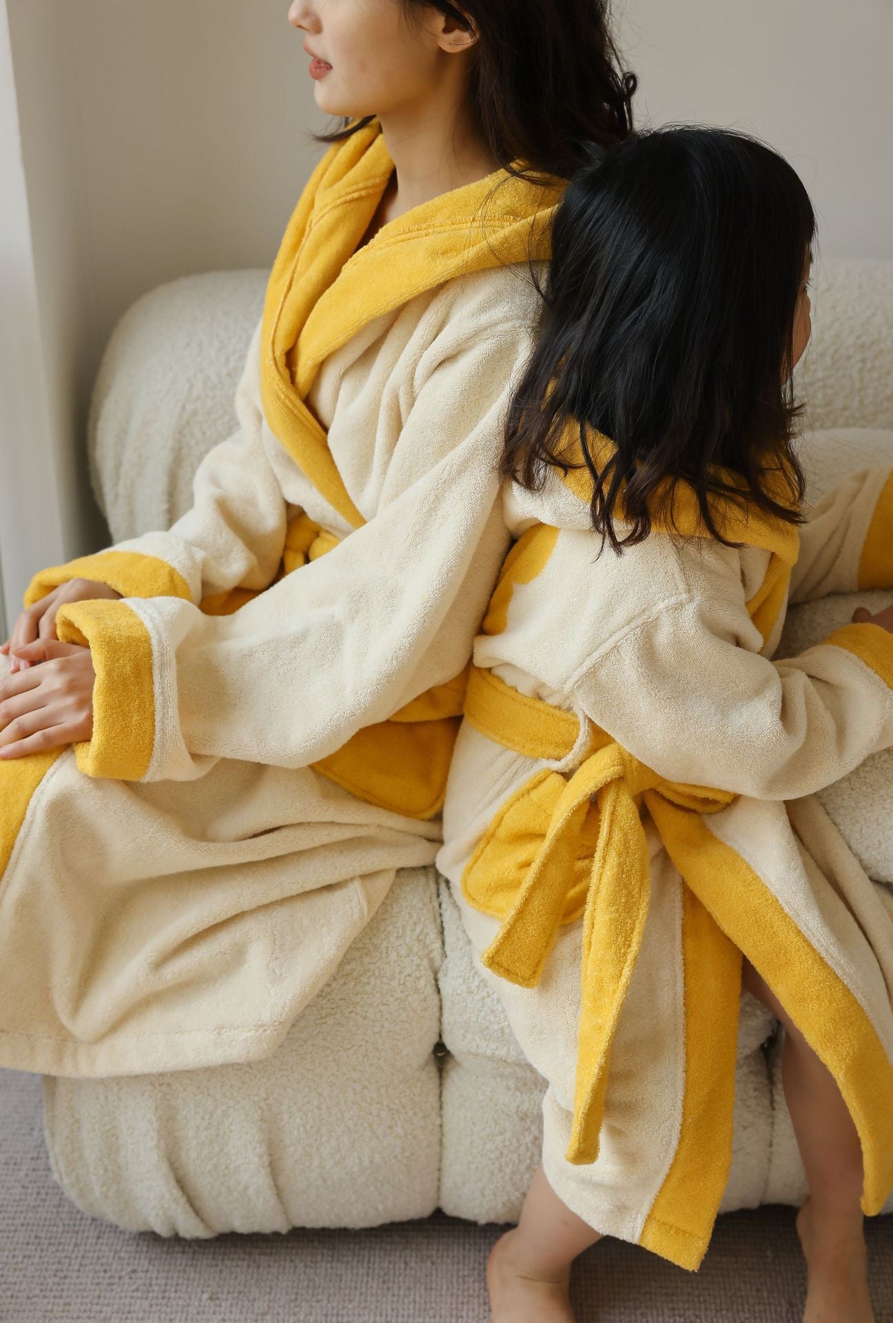 Family Matching Cotton Bathrobe | Soft Yellow Parent & Child Robe