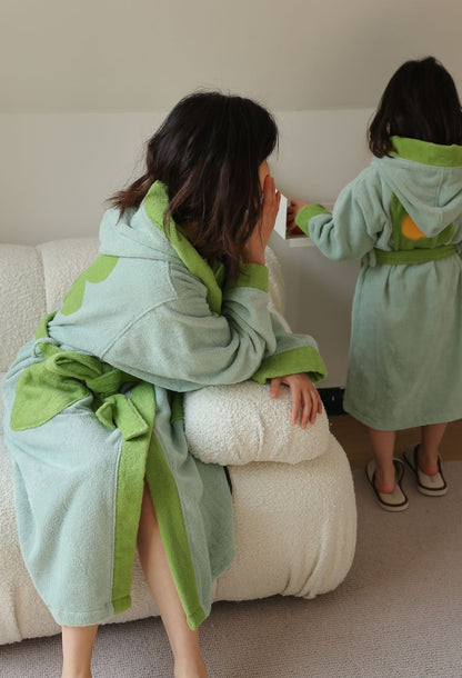 Family Matching Cotton Bathrobe | Soft Green Hooded Home Robe