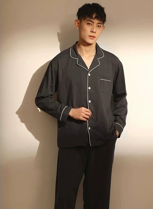 Charcoal Gray Men's PJ Set: 100% Cotton Pyjamas, Minimalist Shirt and Pants for Men, Perfect for Travel, Gift For Him