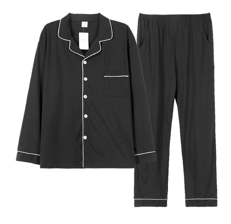 Charcoal Gray Men's PJ Set: 100% Cotton Pyjamas, Minimalist Shirt and Pants for Men, Perfect for Travel, Gift For Him
