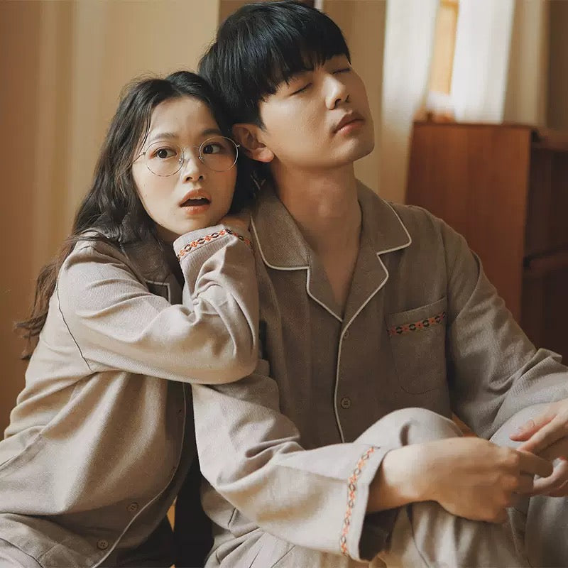 Brushed Cotton Light Coffee Matching Couple Pajama Set