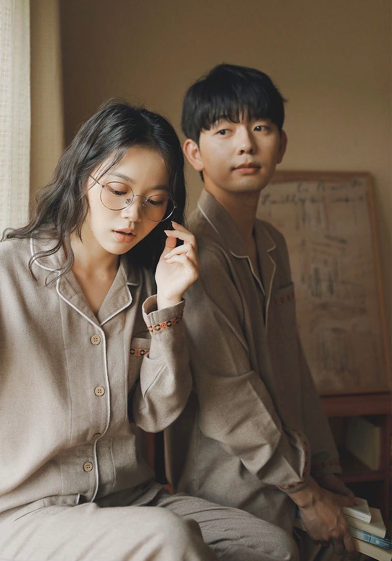 Brushed Cotton Light Coffee Matching Couple Pajama Set