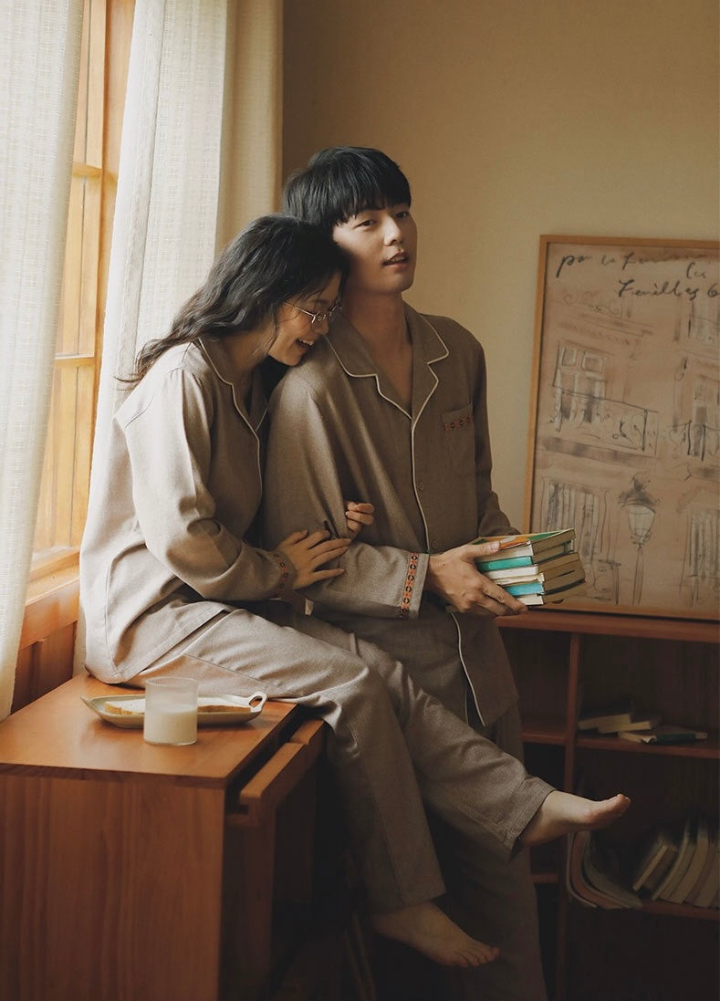 Brushed Cotton Light Coffee Matching Couple Pajama Set