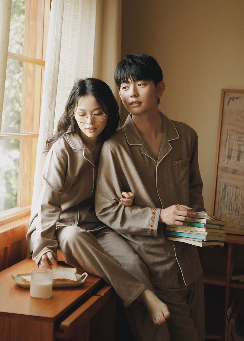 Brushed Cotton Light Coffee Matching Couple Pajama Set