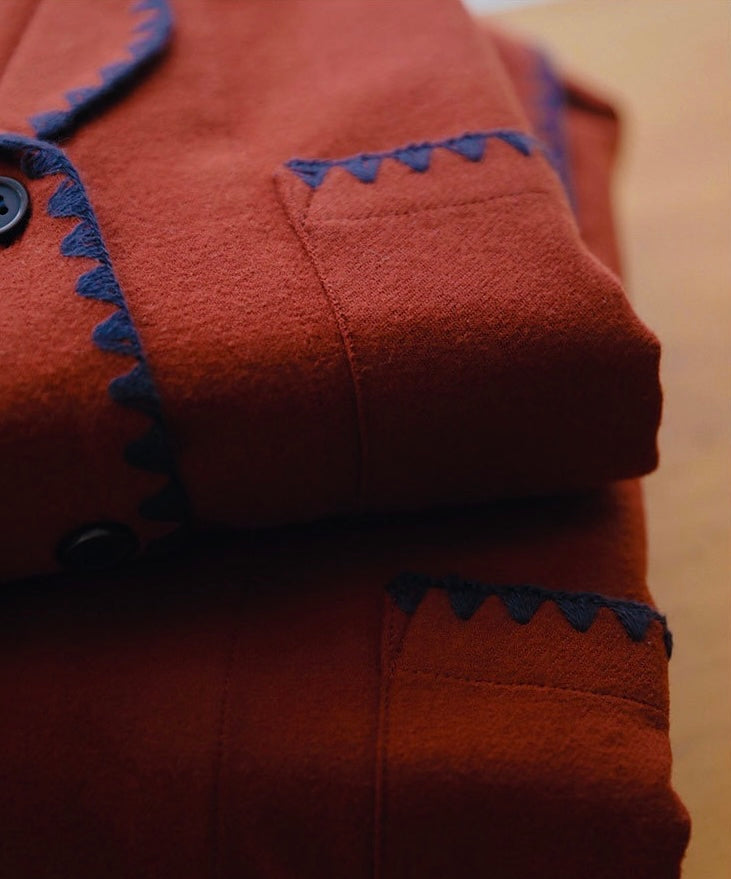 Burgundy Red Brushed Cotton Pajama Set for Couples