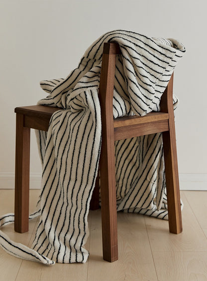 Minimal Black & White Striped Cotton Bathrobe – Hooded Terry Robe with Belt & Pockets