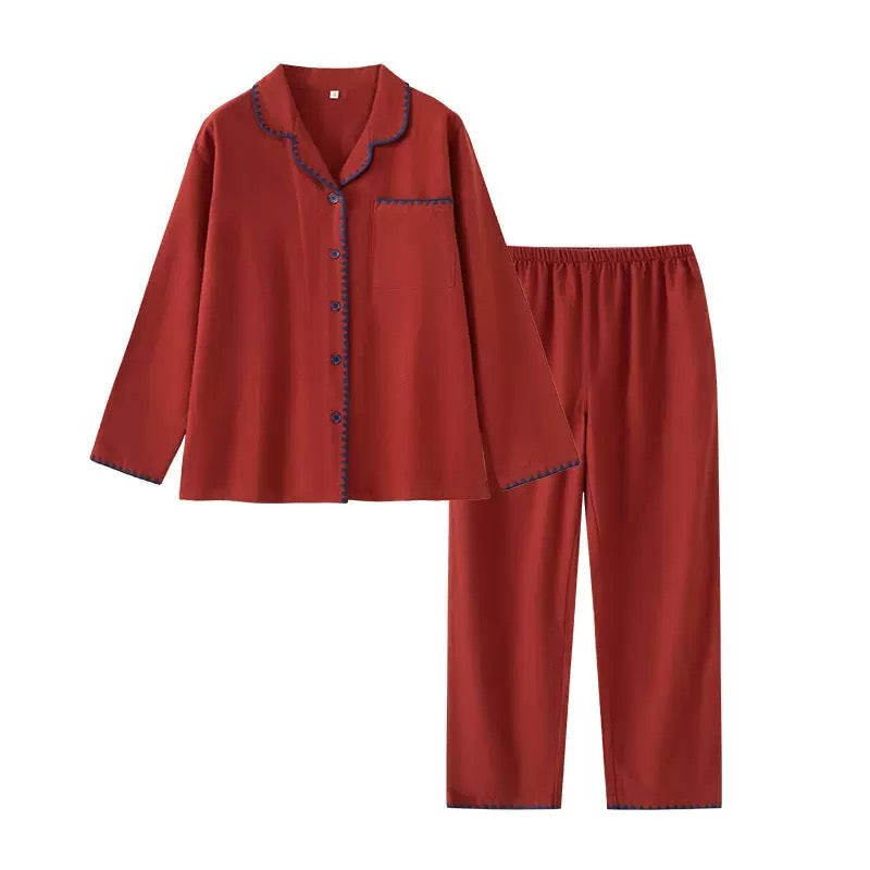 Burgundy Red Brushed Cotton Pajama Set for Couples