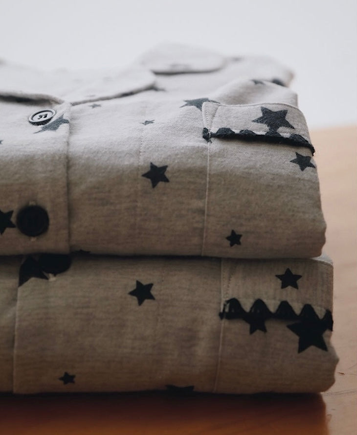 Pink Gray Star Brushed Cotton Pajama Set for Couples - view 7