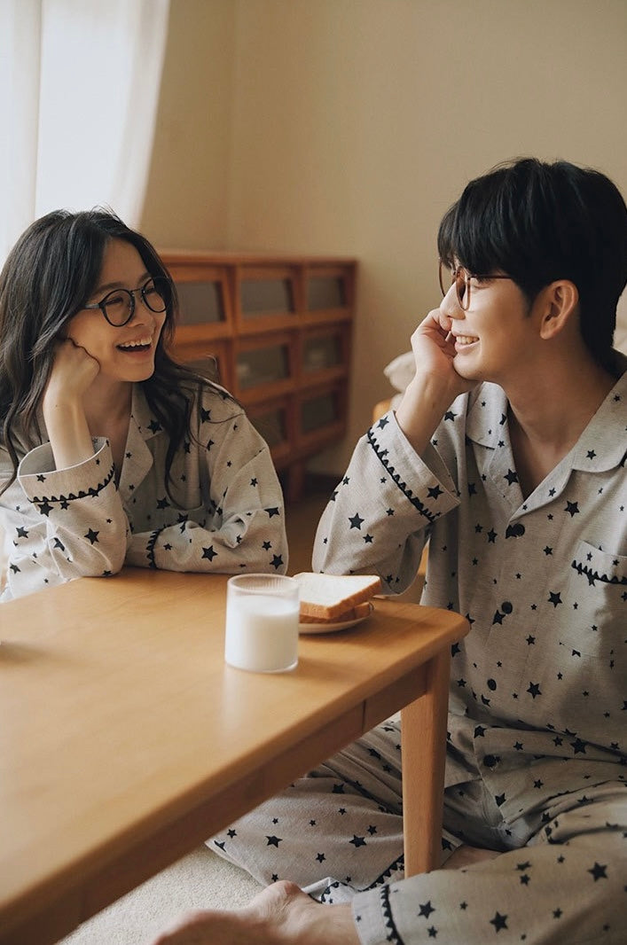 Pink Gray Star Brushed Cotton Pajama Set for Couples - view 4