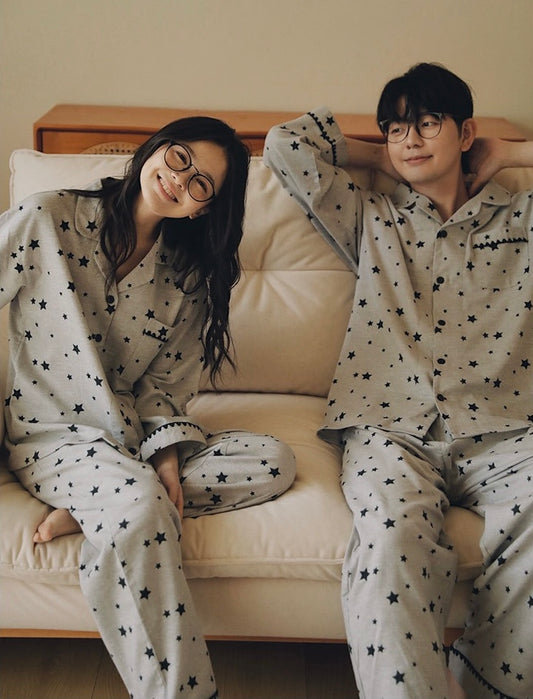 Gray Star Brushed Cotton Pajama Set for Couples