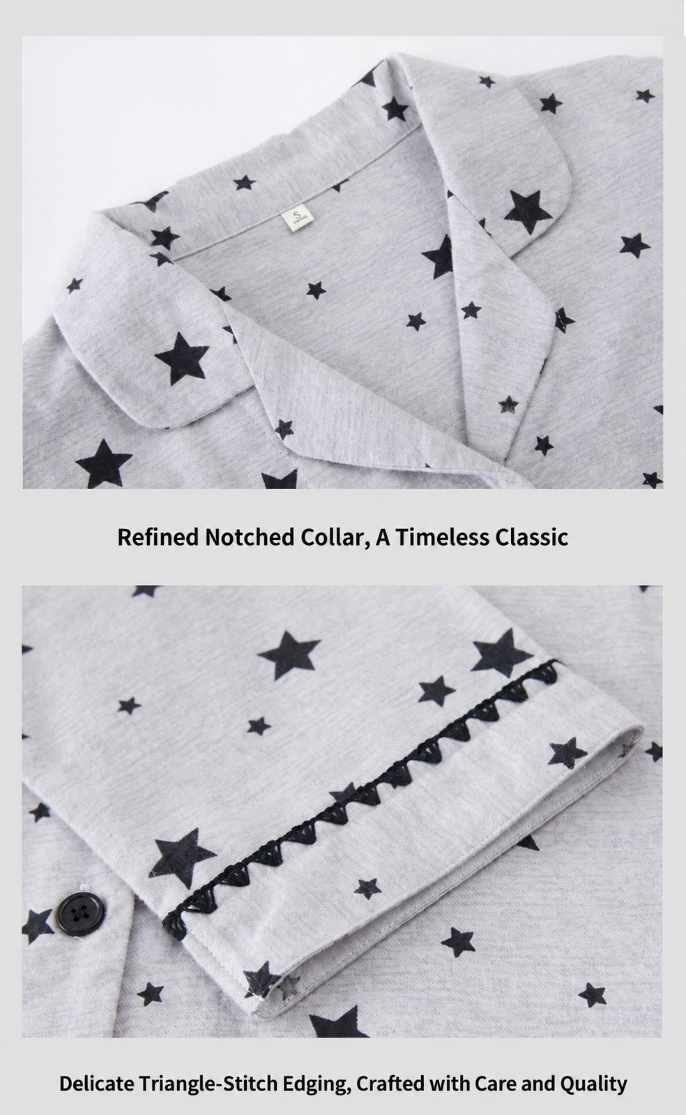 Pink Gray Star Brushed Cotton Pajama Set for Couples - view 11