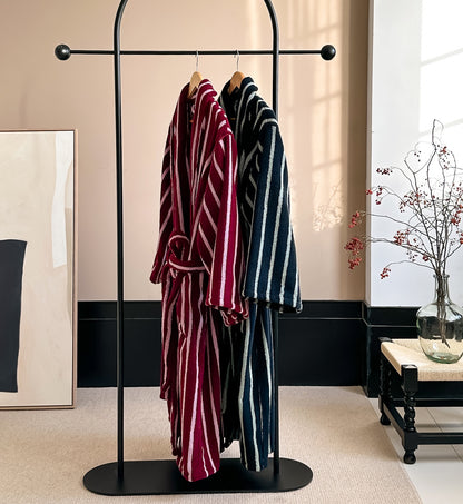 Burgundy Striped Terry Bathrobe – Shawl Collar Robe with Belt & Pockets