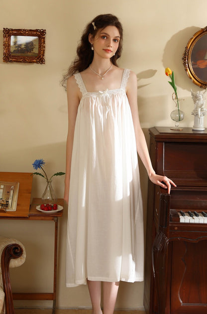 White Cotton Nightgown Long Slip Dress