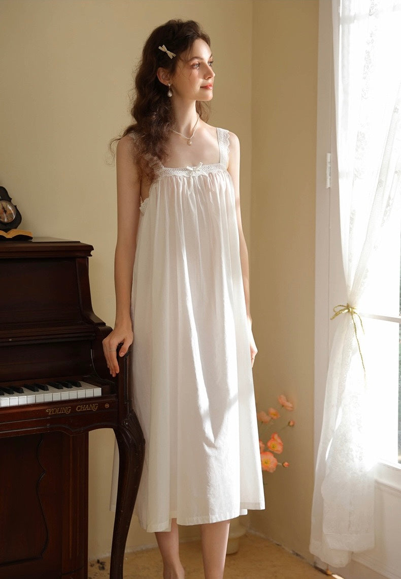 White Cotton Nightgown Long Slip Dress