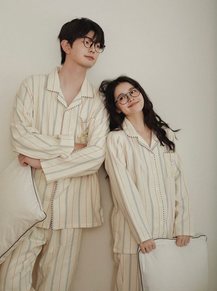 Matching Cotton Flannel Couple Pajamas | Soft Striped His and Hers Sleepwear