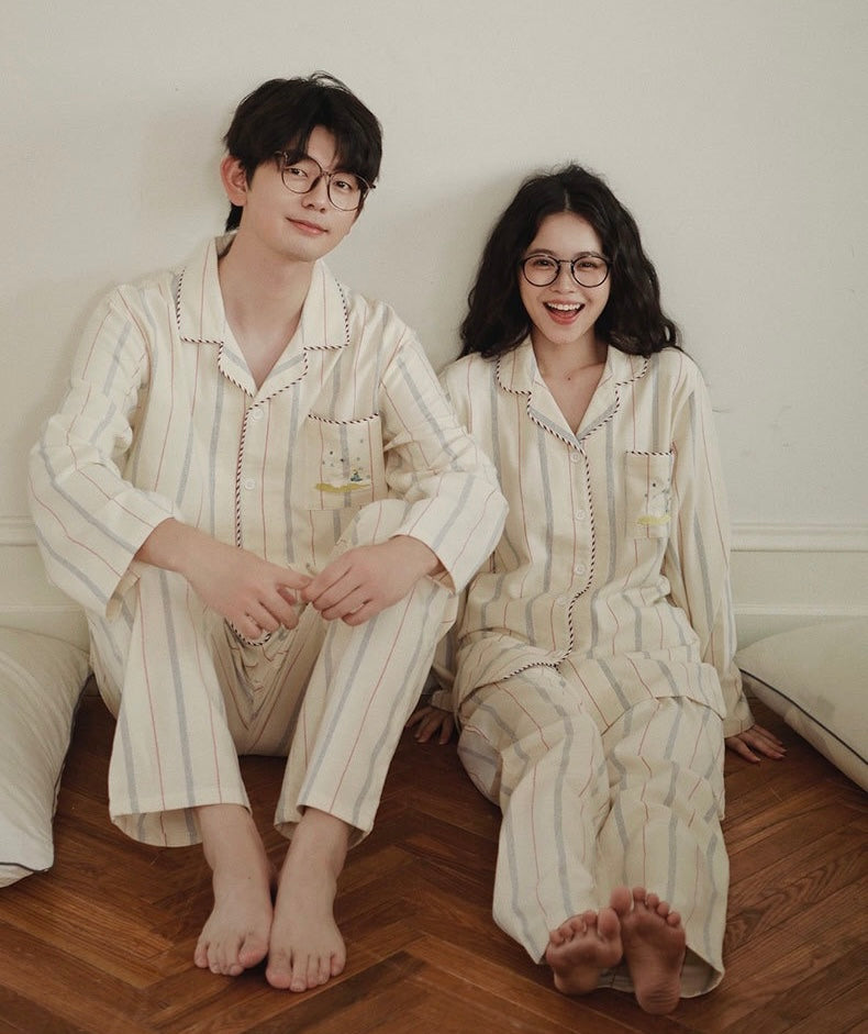 Matching Cotton Flannel Couple Pajamas | Soft Striped His and Hers Sleepwear