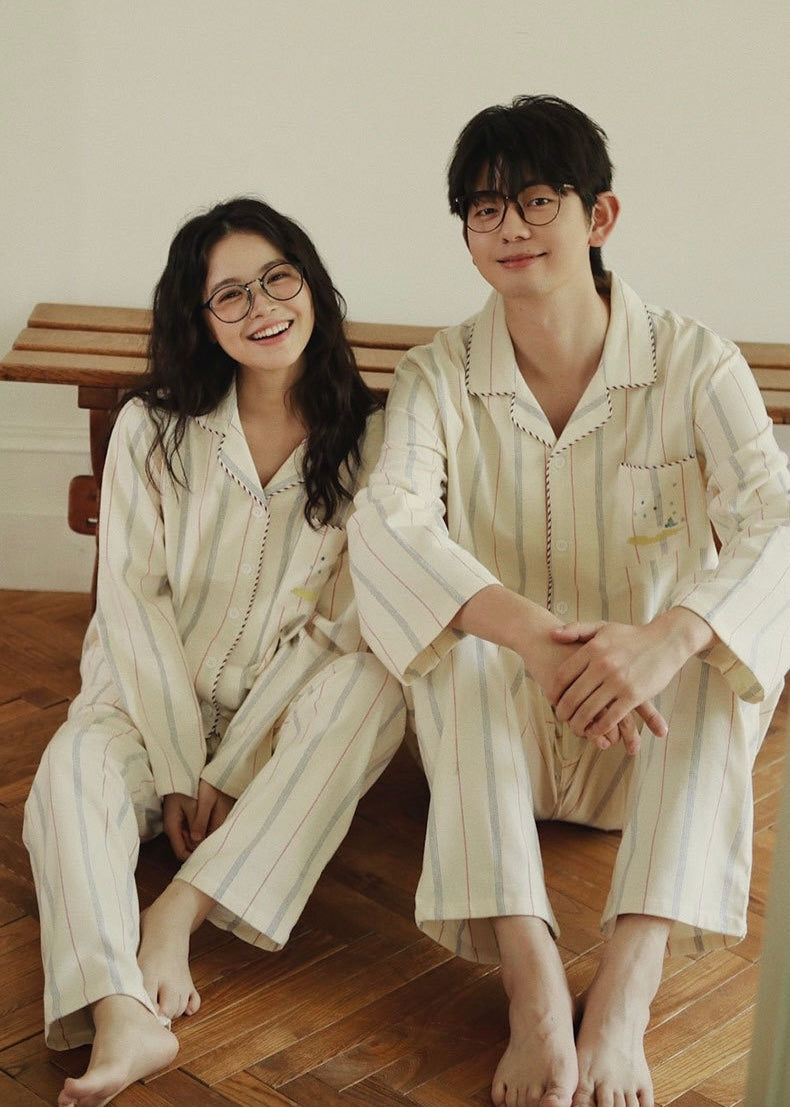 Matching Cotton Flannel Couple Pajamas | Soft Striped His and Hers Sleepwear