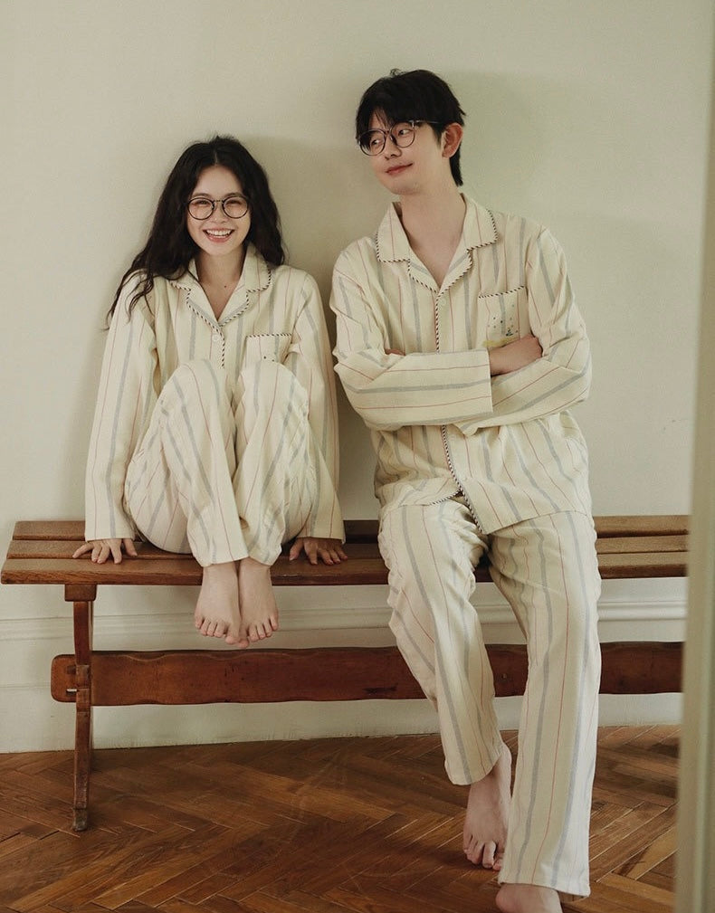 Matching Cotton Flannel Couple Pajamas | Soft Striped His and Hers Sleepwear
