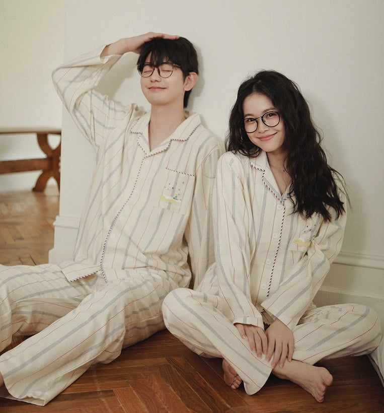Matching Cotton Flannel Couple Pajamas | Soft Striped His and Hers Sleepwear