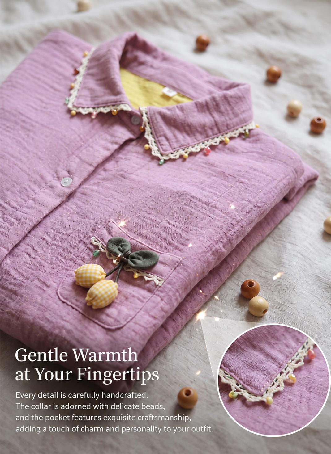 Mauve Pink Cotton Gauze Pajama Set – Handmade Floral Women’s Sleepwear