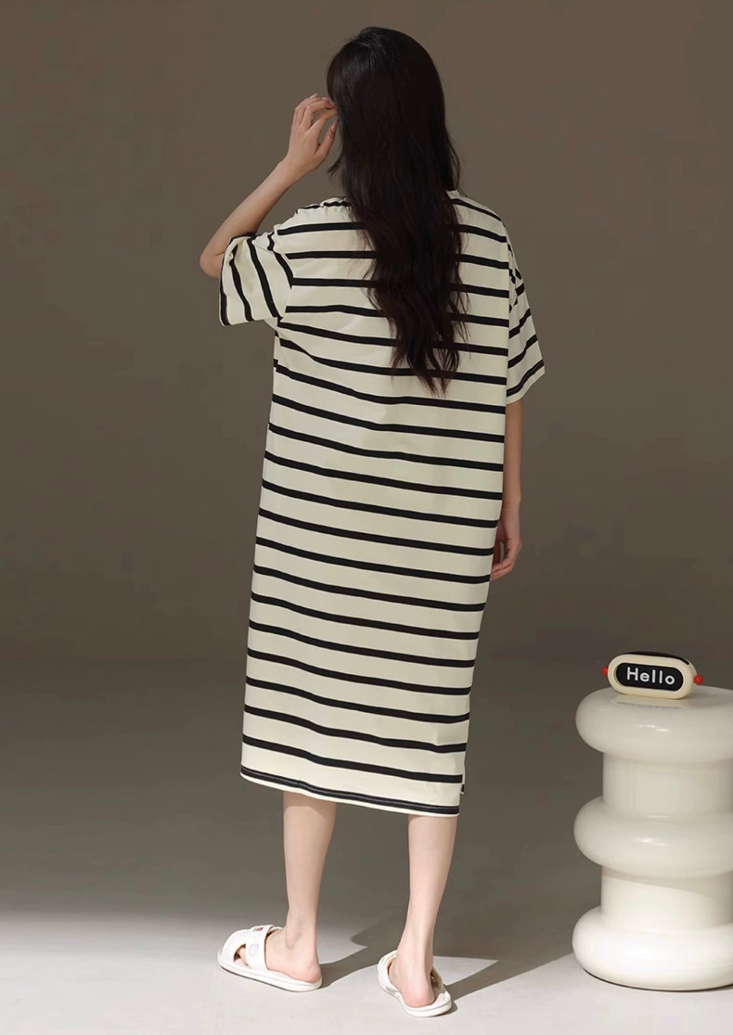 Pure Cotton Striped Nightgown With Pockets, Cozy Sleepwear, Casual Lounge Dress, Soft Homewear For Girl, Gift For Her