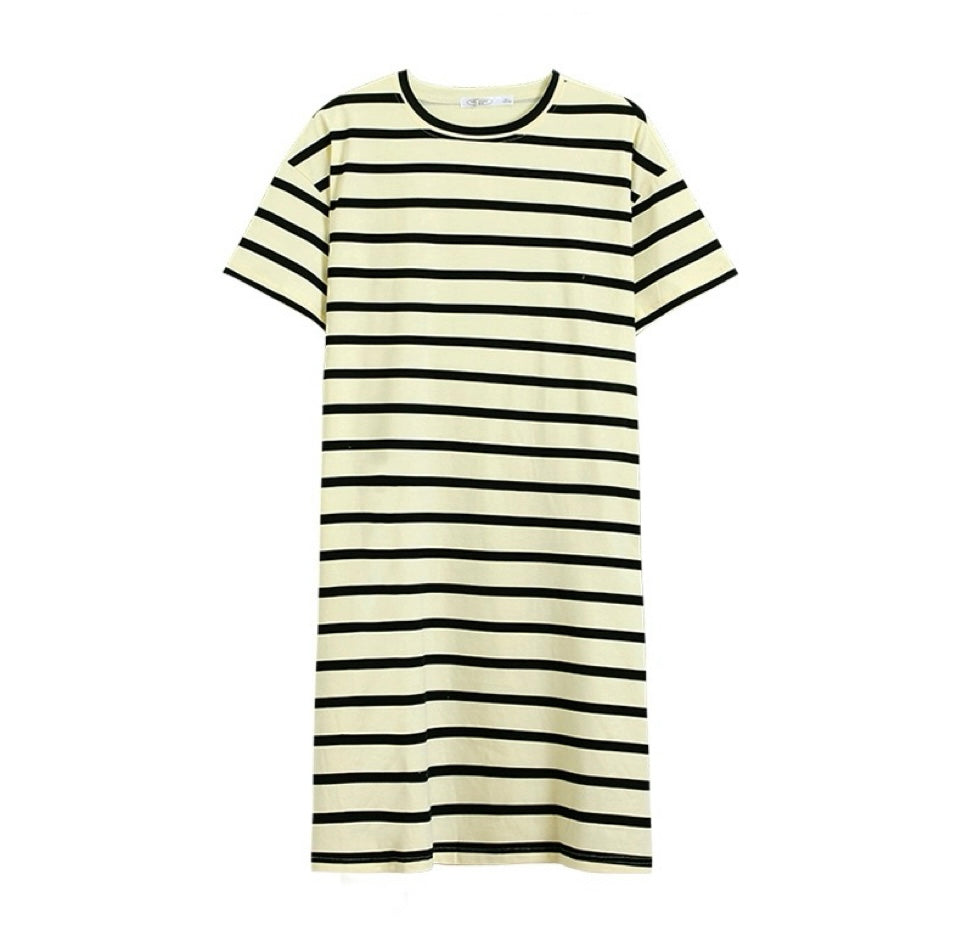 Pure Cotton Striped Nightgown With Pockets, Cozy Sleepwear, Casual Lounge Dress, Soft Homewear For Girl, Gift For Her
