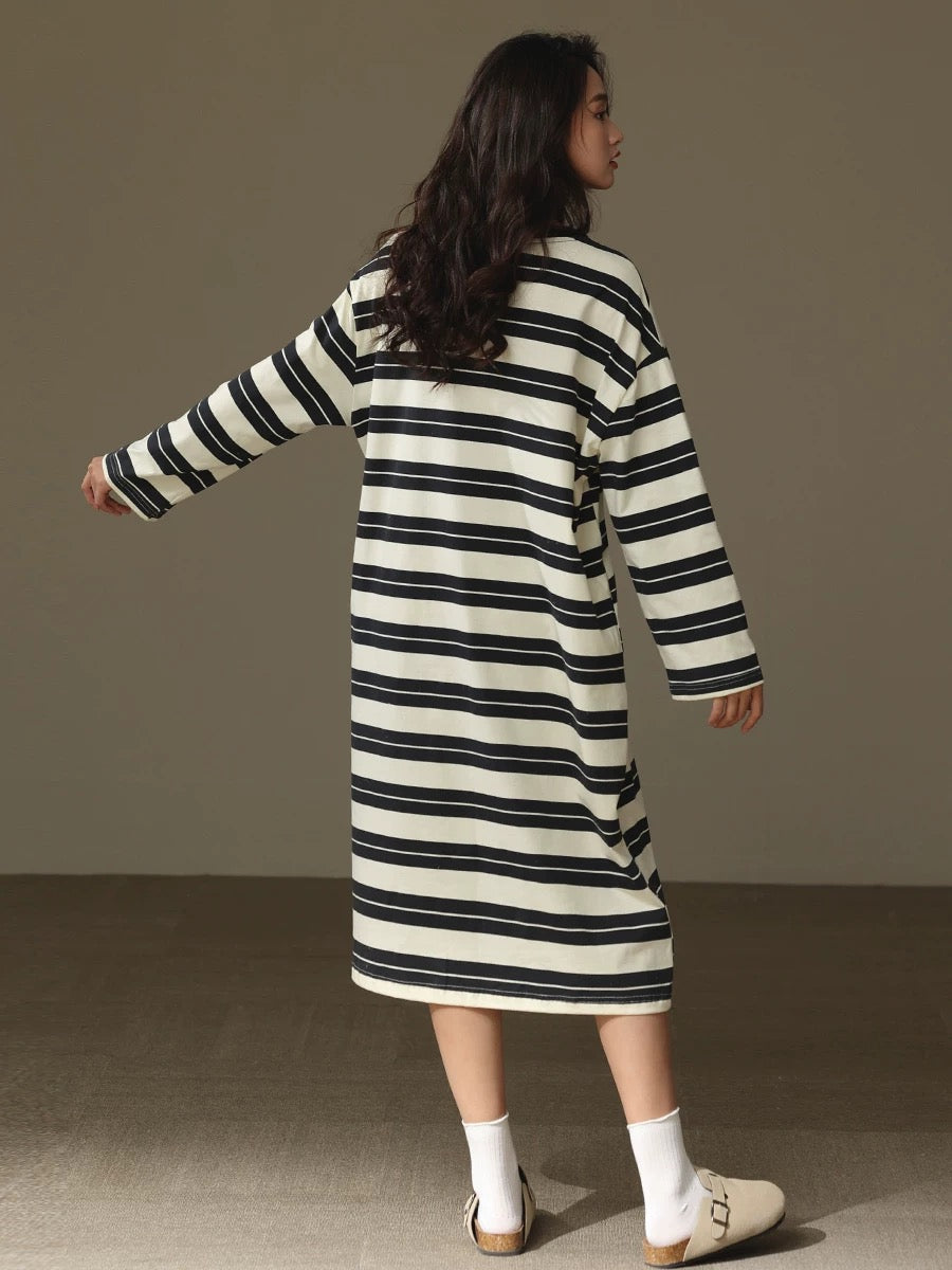 Classic striped dress, Minimalist loungewear, Comfortable Cotton Nightie, Pure Cotton Nightgown, Casual Outfit
