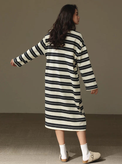 Classic striped dress, Minimalist loungewear, Comfortable Cotton Nightie, Pure Cotton Nightgown, Casual Outfit