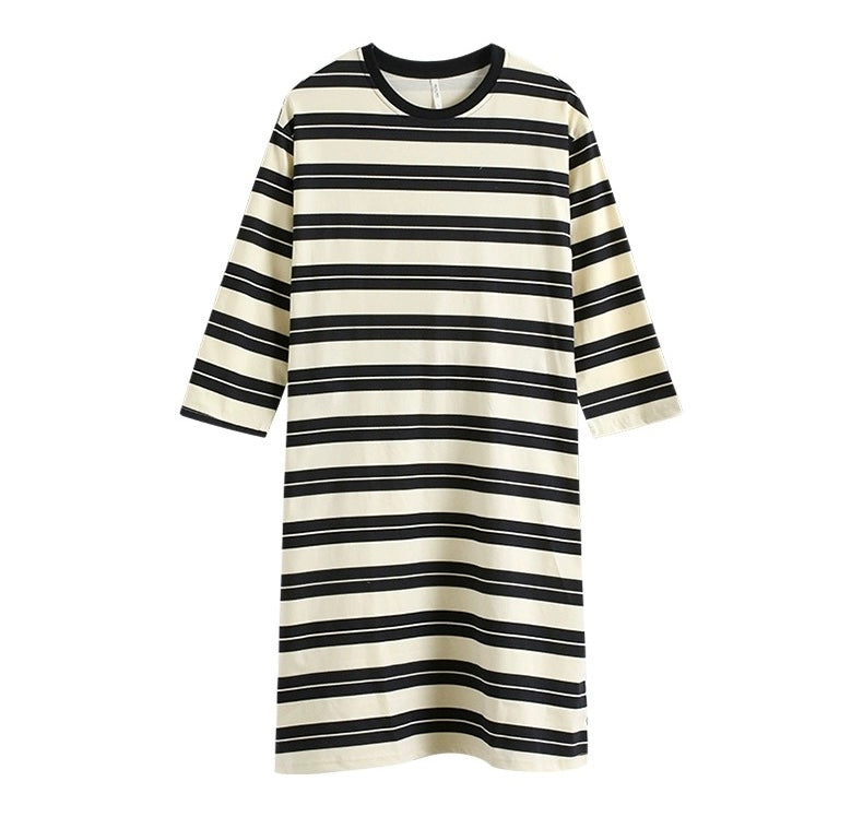 Classic striped dress, Minimalist loungewear, Comfortable Cotton Nightie, Pure Cotton Nightgown, Casual Outfit