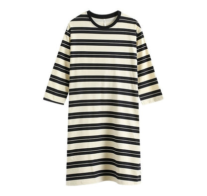 Classic striped dress, Minimalist loungewear, Comfortable Cotton Nightie, Pure Cotton Nightgown, Casual Outfit
