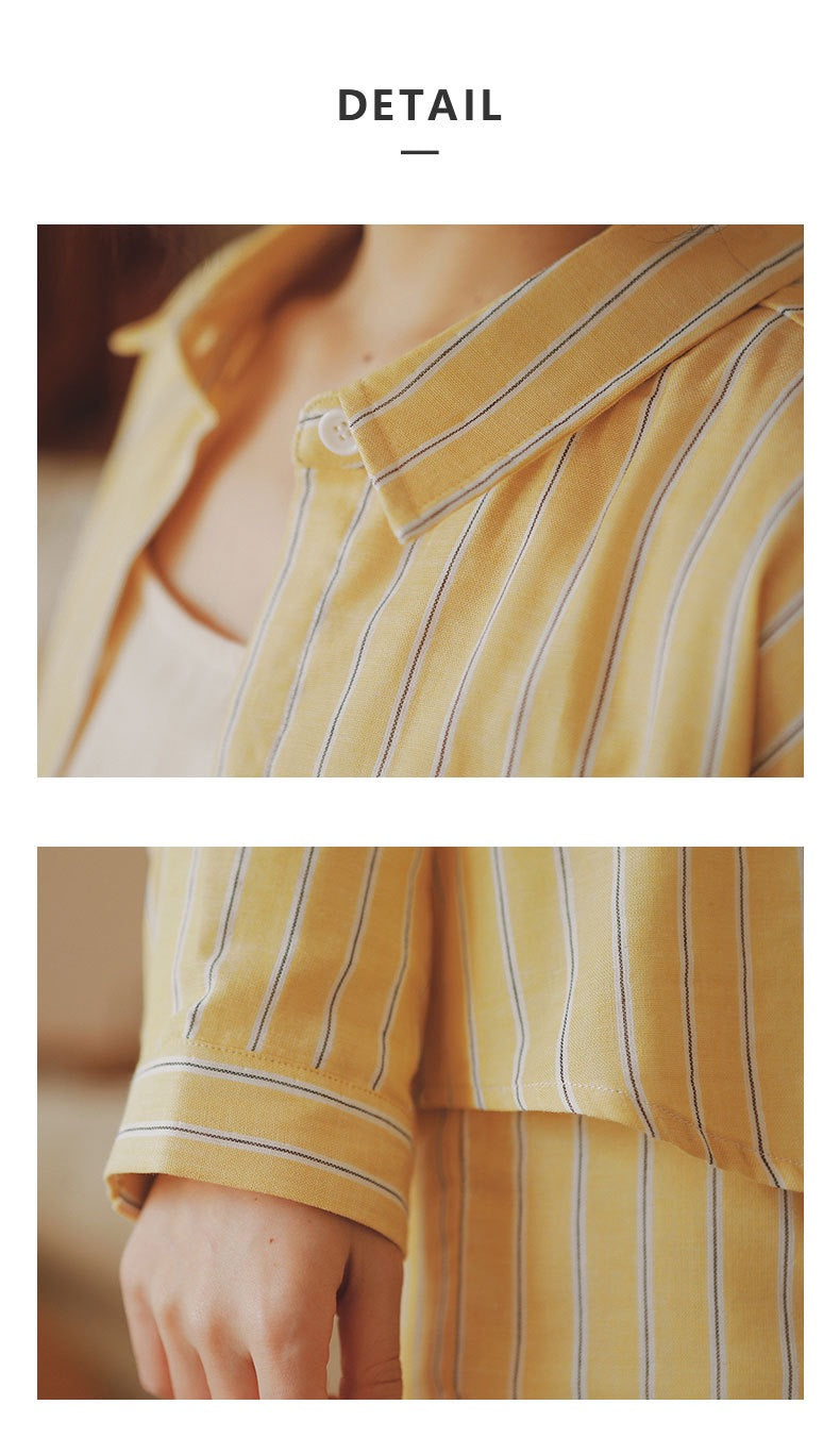 Yellow Striped loungewear, Cotton pyjama set, Cozy sleepwear, Loungewear for trip and staycation