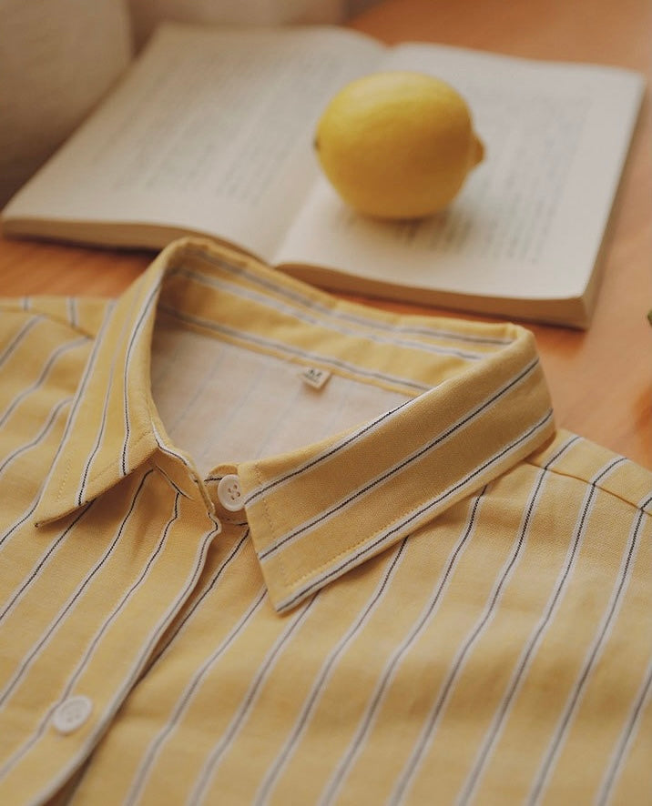 Yellow Striped loungewear, Cotton pyjama set, Cozy sleepwear, Loungewear for trip and staycation