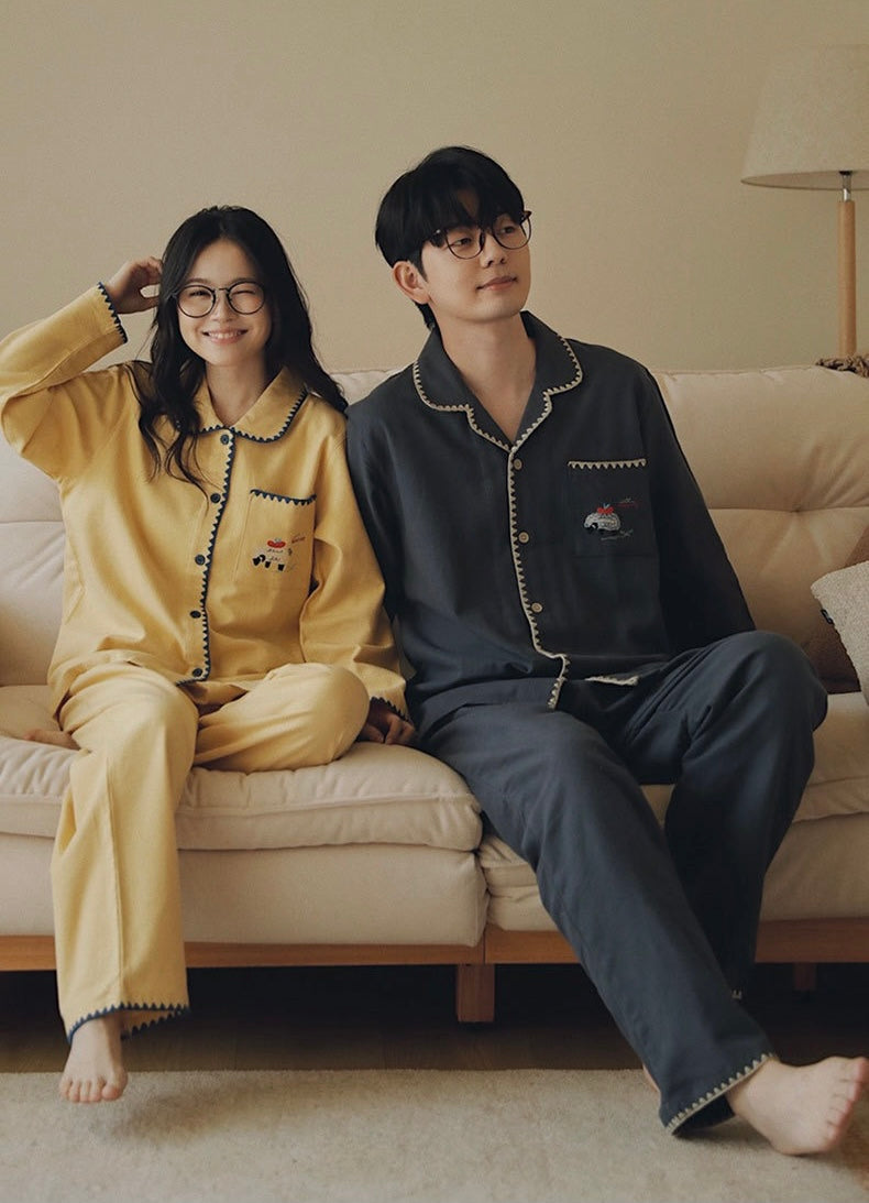 Sheep Embroidery PJs, Couples Flannel Pajamas