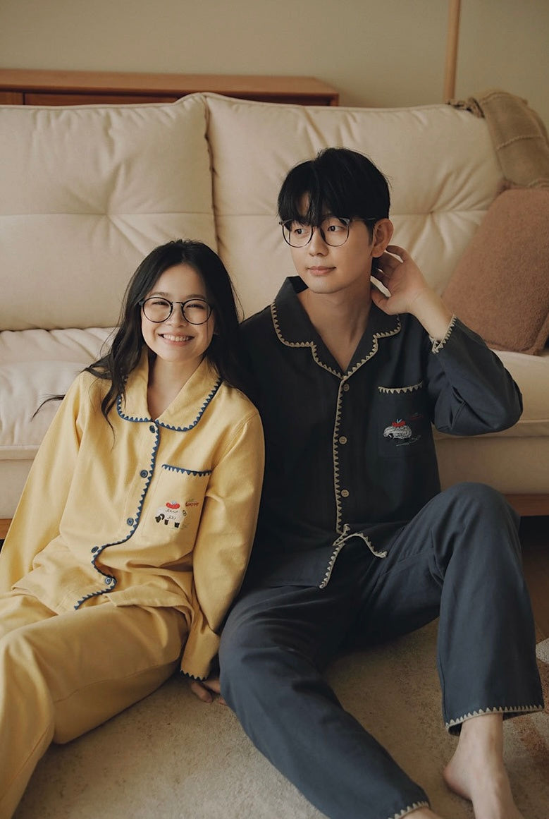 Sheep Embroidery PJs, Couples Flannel Pajamas