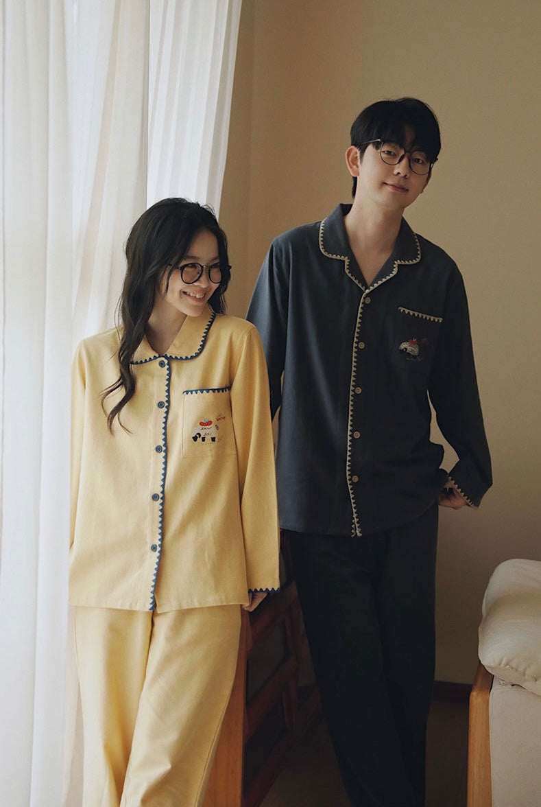 Sheep Embroidery PJs, Couples Flannel Pajamas