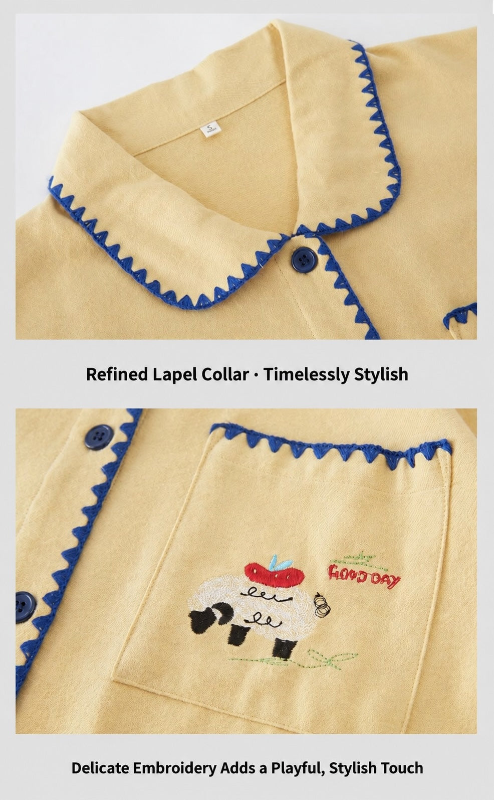 Sheep Embroidery PJs, Couples Flannel Pajamas