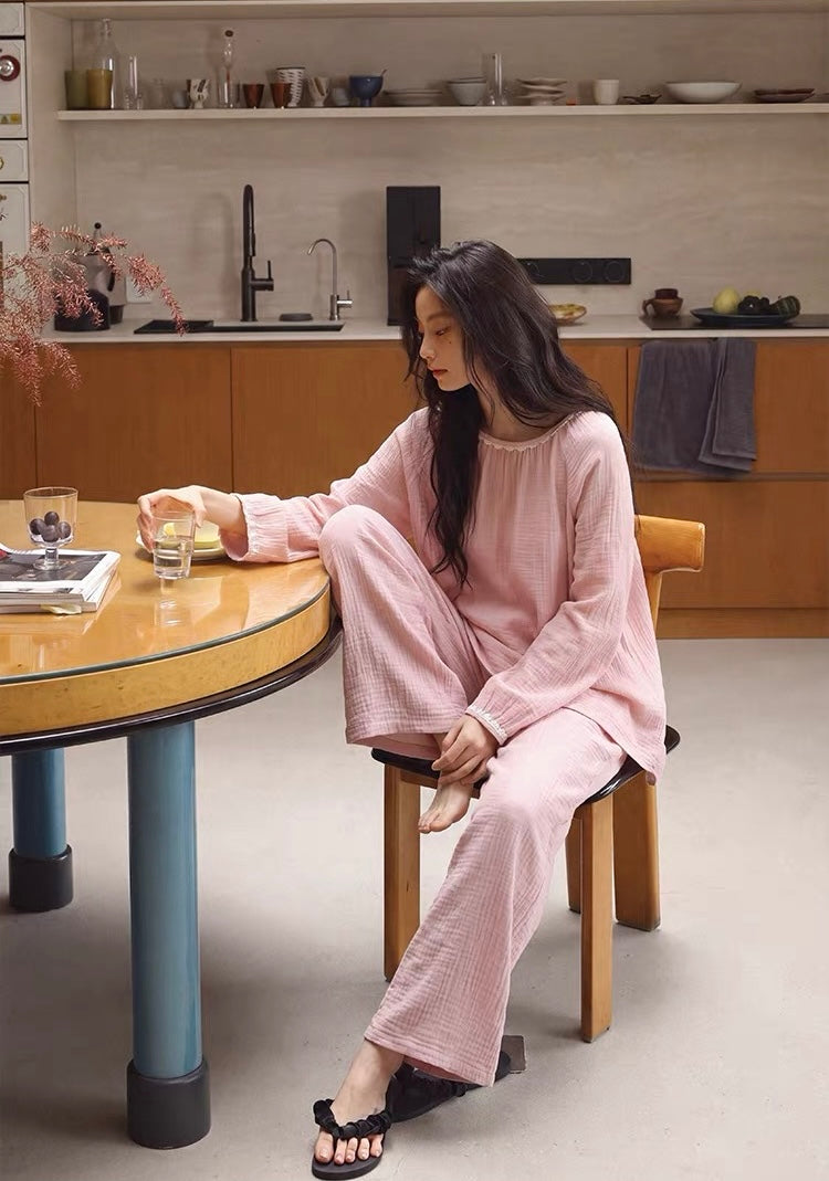 Pink Double Gauze Sleepwear,  Women's Cotton Gauze Pajama Set