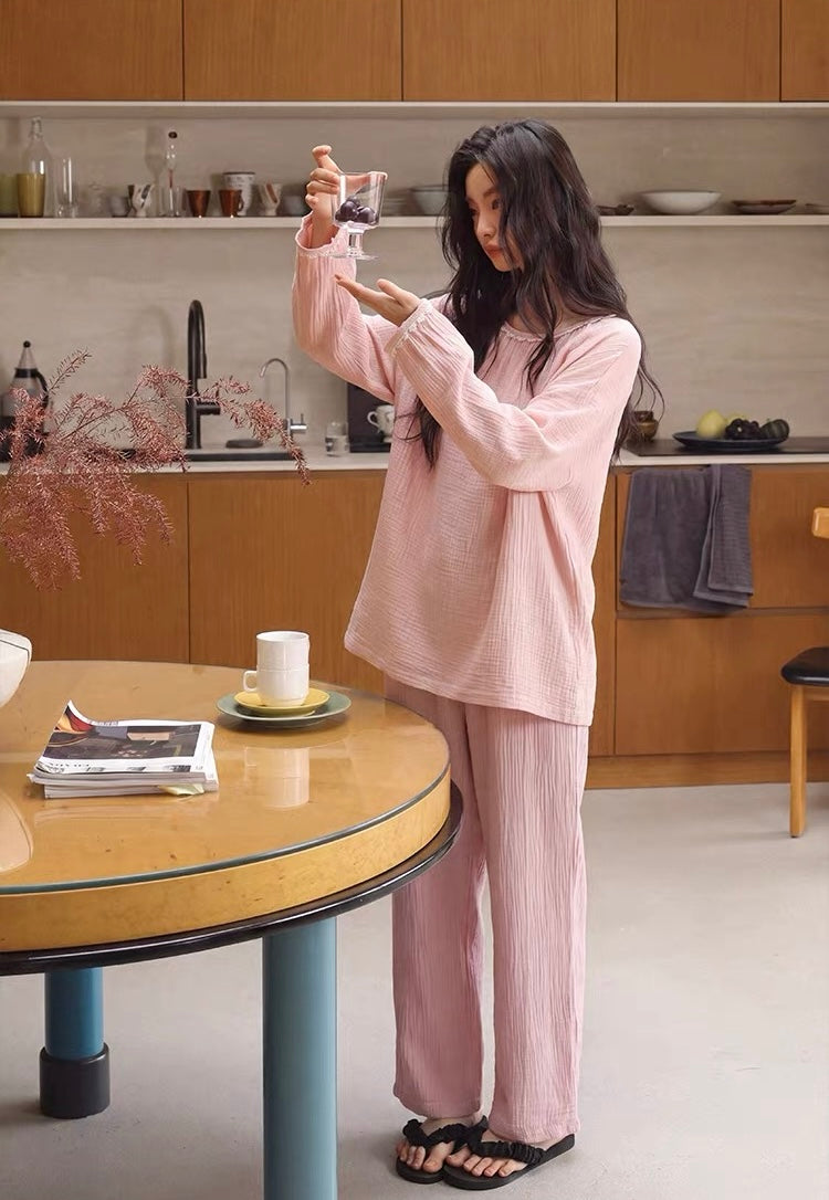 Pink Double Gauze Sleepwear,  Women's Cotton Gauze Pajama Set