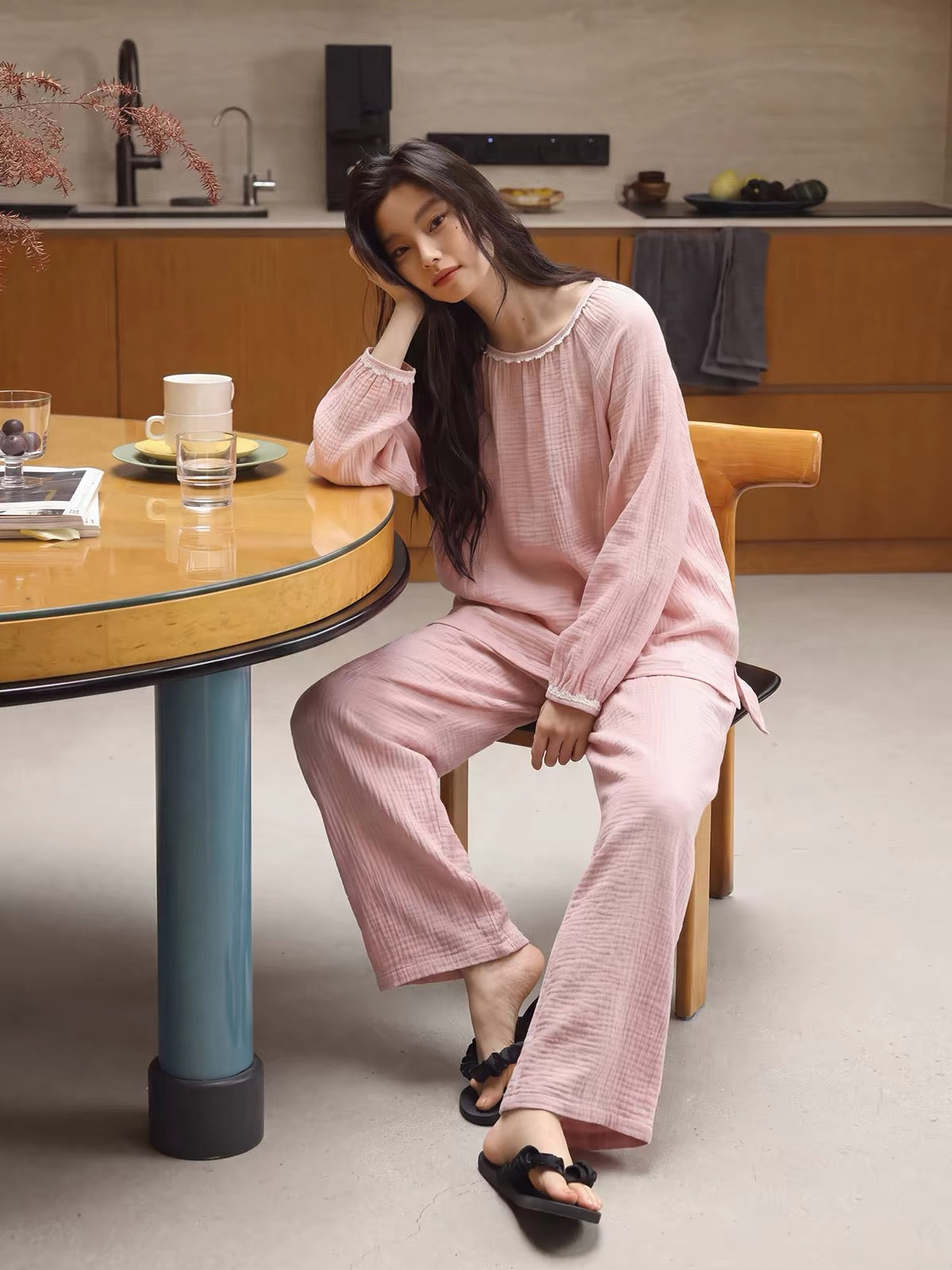Pink Double Gauze Sleepwear,  Women's Cotton Gauze Pajama Set