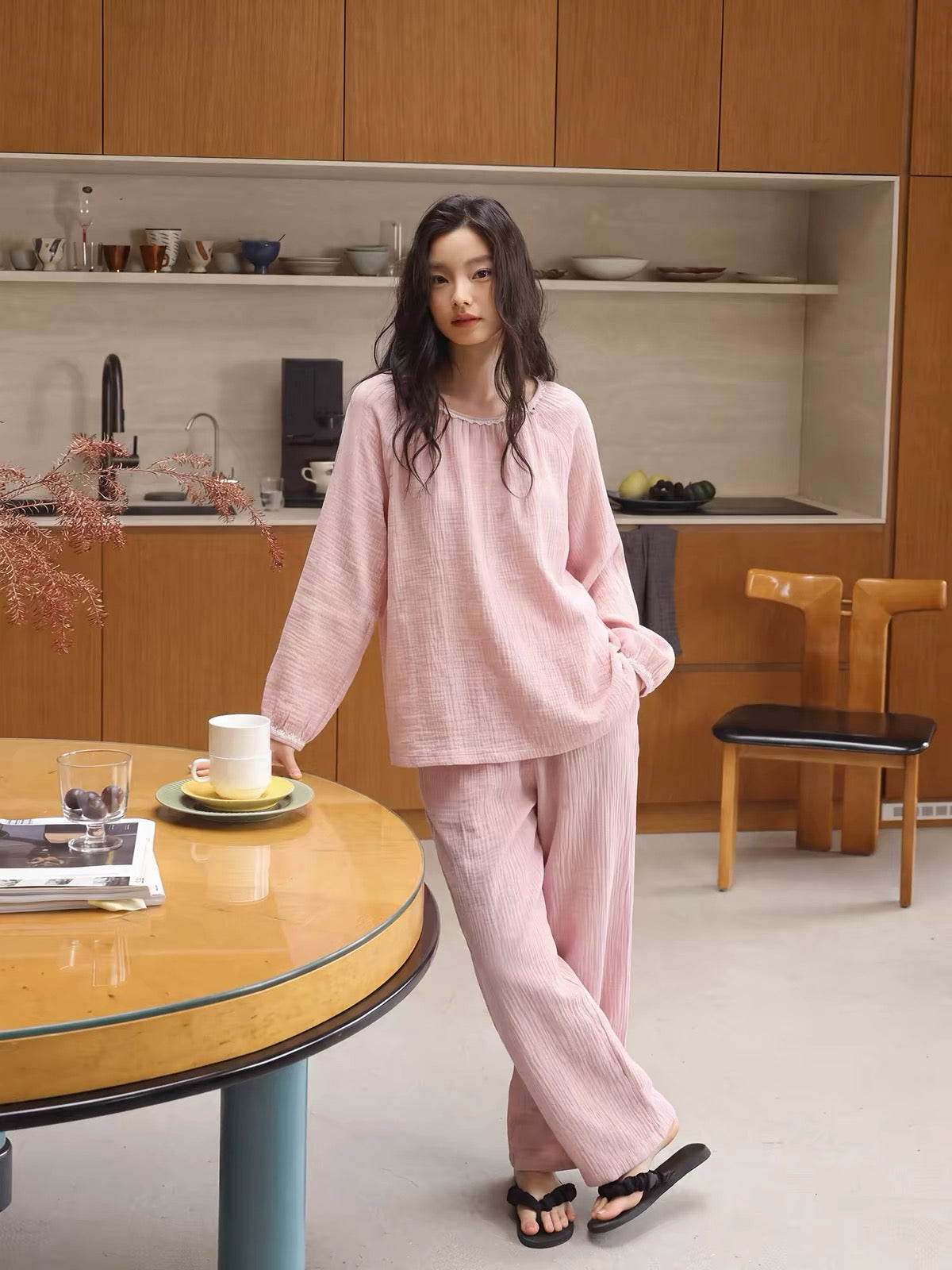 Pink Double Gauze Sleepwear,  Women's Cotton Gauze Pajama Set