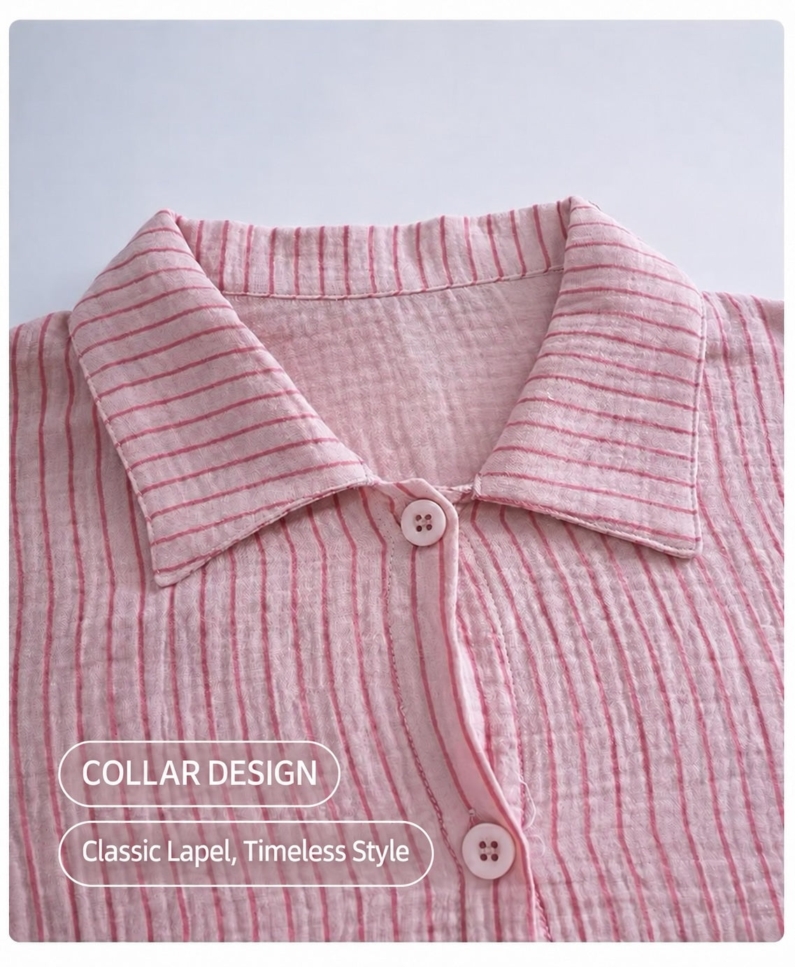 Pink Striped Double Gauze Sleepwear,  Women's Cotton Gauze Pajama Set
