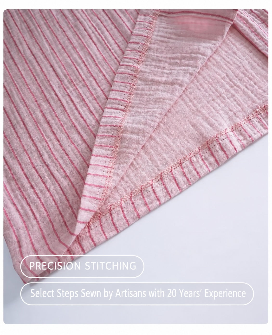 Pink Striped Double Gauze Sleepwear,  Women's Cotton Gauze Pajama Set