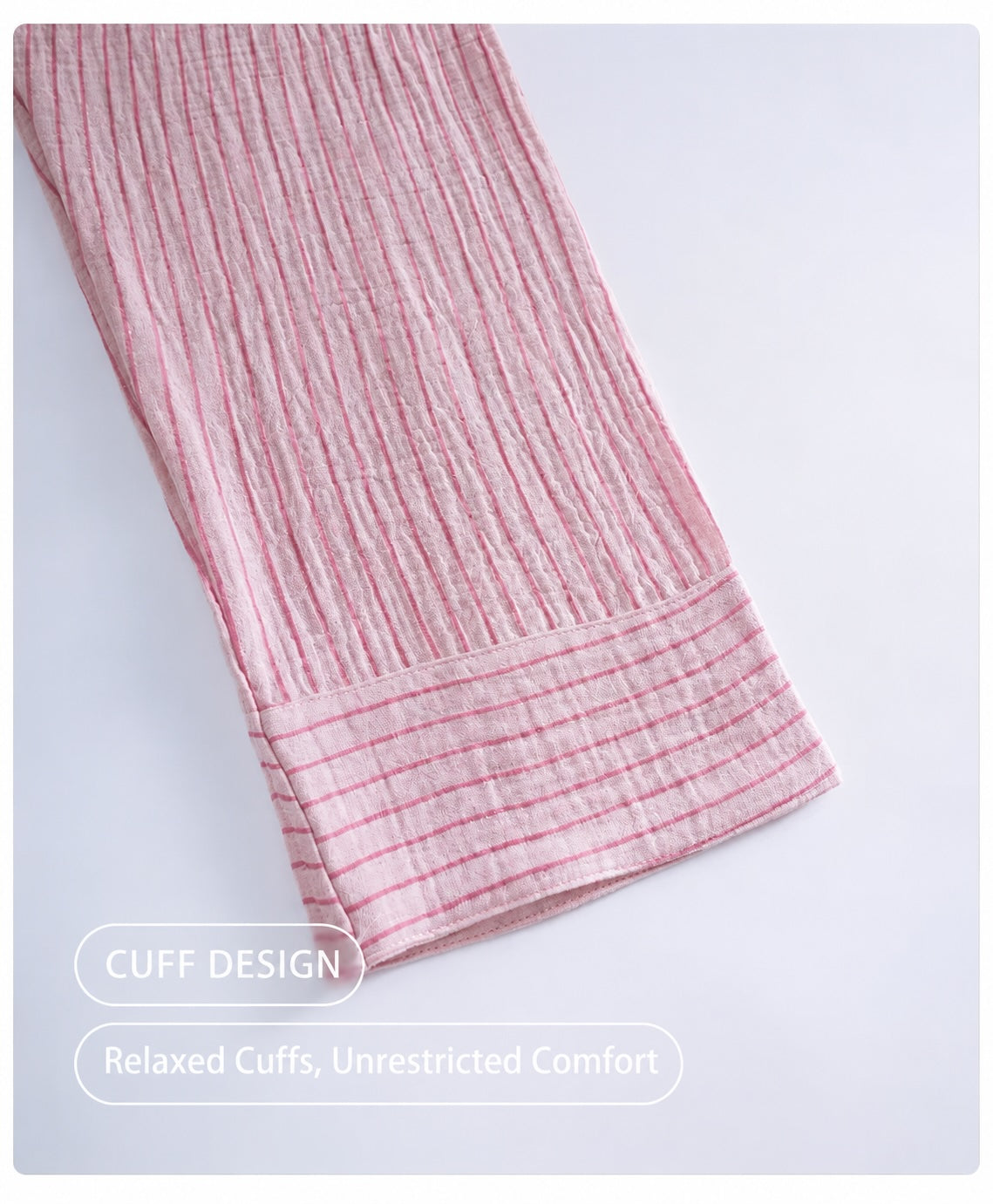 Pink Striped Double Gauze Sleepwear,  Women's Cotton Gauze Pajama Set