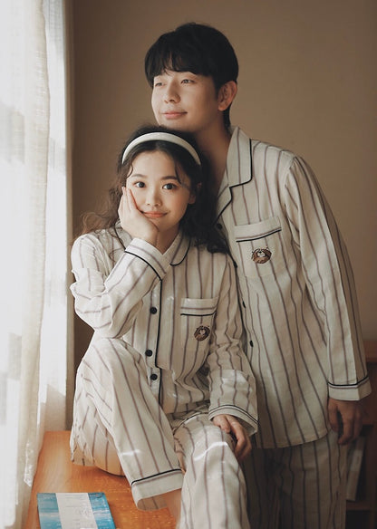 Cute Puppy EMB matching pajamas, Beige Couple Pajymas, Spring loungewear, 100% cotton PJS